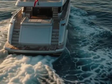 Yatın kıçındaki yüzme platformu ve arkasında köpüren dümen suyu