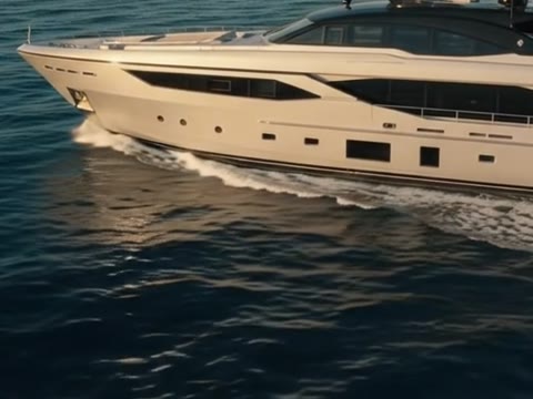 Altın saatte ışığı yansıtan yat gövdesi ve parıldayan deniz